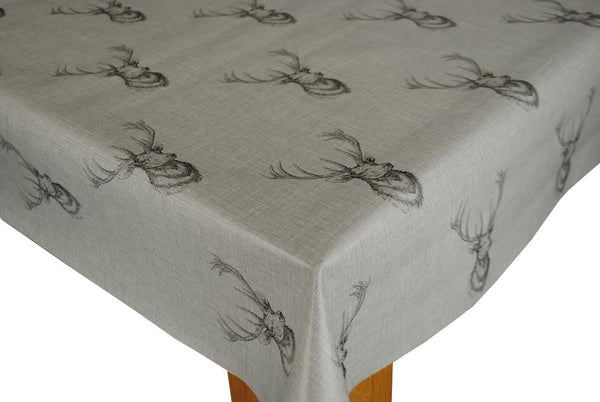 Highland Stag Grey PVC Wipe Clean Tablecloth by Karina Home